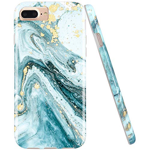 JIAXIUFEN Gold Sparkle Glitzer Blau Marmor Design Slim Stoßfest Flexible Bumper TPU Soft Case Gummi Silikon Cover Handyhülle für iPhone 7 Plus/iPhone 8 Plus/6 Plus/6S Plus von JIAXIUFEN