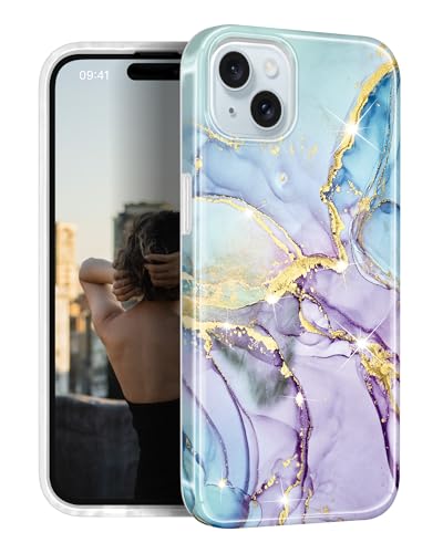 JIAXIUFEN Handyhülle für iPhone 15 Hülle TPU Silikon Schutzhülle Handytasche Handy Hülle für iPhone 15 2023 Marmor Purple Blue von JIAXIUFEN