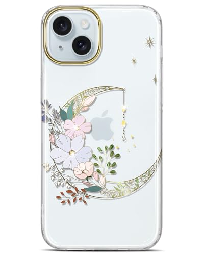 JIAXIUFEN Handyhülle für iPhone 15 Hülle TPU Silikon Schutzhülle Transparent Handy Hülle für iPhone 15 2023 Galvanik Blume Mond von JIAXIUFEN