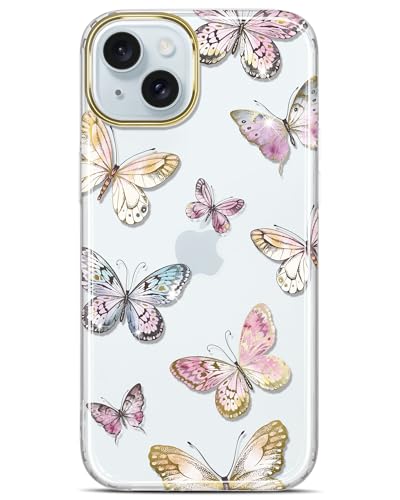 JIAXIUFEN Handyhülle für iPhone 15 Hülle TPU Silikon Schutzhülle Transparent Handy Hülle für iPhone 15 2023 Galvanik Schmetterling Bunt von JIAXIUFEN