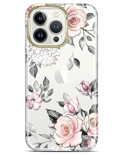 JIAXIUFEN Handyhülle für iPhone 15 Pro Hülle TPU Silikon Schutzhülle Transparent Handy Hülle für iPhone 15 Pro 2023 Galvanik Blume Rosa von JIAXIUFEN