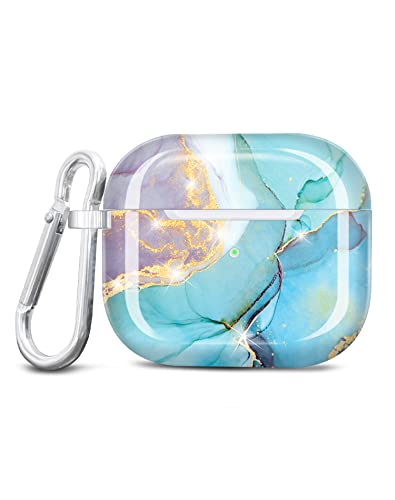 JIAXIUFEN Kompatibel mit AirPods 3 Hülle Stoßfeste Silikon Kopfhörer Taschen Case Schutzhülle Zubehör mit Karabiner Kompatibel mit AirPods 3 Generation, Minze Violett von JIAXIUFEN