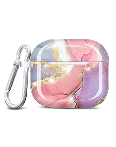 JIAXIUFEN Kompatibel mit AirPods 3 Hülle Stoßfeste Silikon Kopfhörer Taschen Case Schutzhülle Zubehör mit Karabiner Kompatibel mit AirPods 3 Generation, Pink Violett von JIAXIUFEN