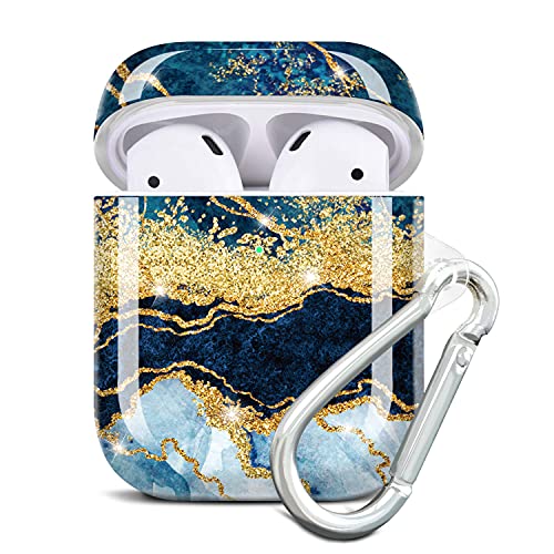 JIAXIUFEN Kompatibel mit AirPods Hülle Stoßfeste Silikon Kopfhörer Taschen Case Schutzhülle Zubehör mit Karabiner Kompatibel mit AirPods 2 & 1, Dunkel Blau von JIAXIUFEN