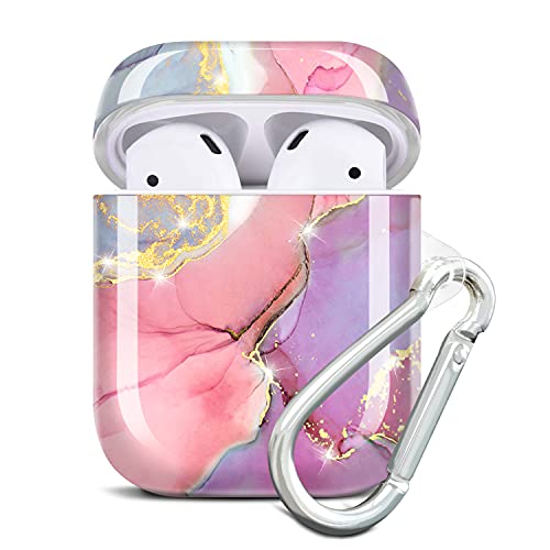 JIAXIUFEN Kompatibel mit AirPods Hülle Stoßfeste Silikon Kopfhörer Taschen Case Schutzhülle Zubehör mit Karabiner Kompatibel mit AirPods 2 & 1, Pink Violett von JIAXIUFEN
