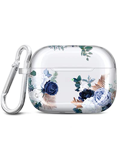 JIAXIUFEN Kompatibel mit AirPods Pro 2 Hülle Stoßfeste Silikon Kopfhörer Taschen Case Schutzhülle Zubehör mit Karabiner Kompatibel mit AirPods Pro 2 Generation, Flower Purple Blue von JIAXIUFEN