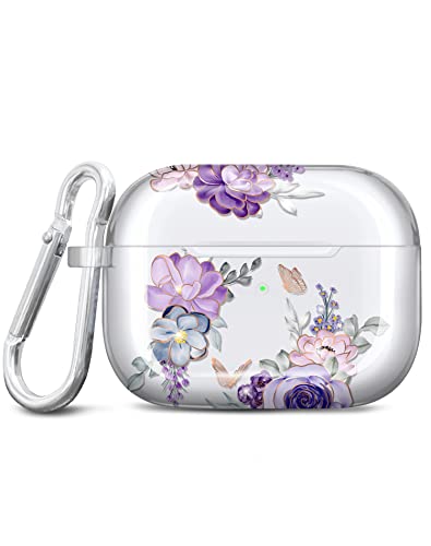 JIAXIUFEN Kompatibel mit AirPods Pro 2 Hülle Stoßfeste Silikon Kopfhörer Taschen Case Schutzhülle Zubehör mit Karabiner Kompatibel mit AirPods Pro 2 Generation, Flower Purple von JIAXIUFEN