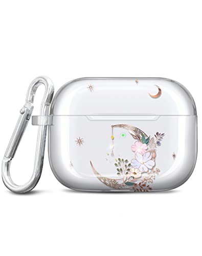 JIAXIUFEN Kompatibel mit AirPods Pro 2 Hülle Stoßfeste Silikon Kopfhörer Taschen Case Schutzhülle Zubehör mit Karabiner Kompatibel mit AirPods Pro 2 Generation, Gold Moon von JIAXIUFEN