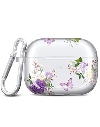 JIAXIUFEN Kompatibel mit AirPods Pro 2 Hülle Stoßfeste Silikon Kopfhörer Taschen Case Schutzhülle Zubehör mit Karabiner Kompatibel mit AirPods Pro 2 Generation, Purple Butterfly von JIAXIUFEN