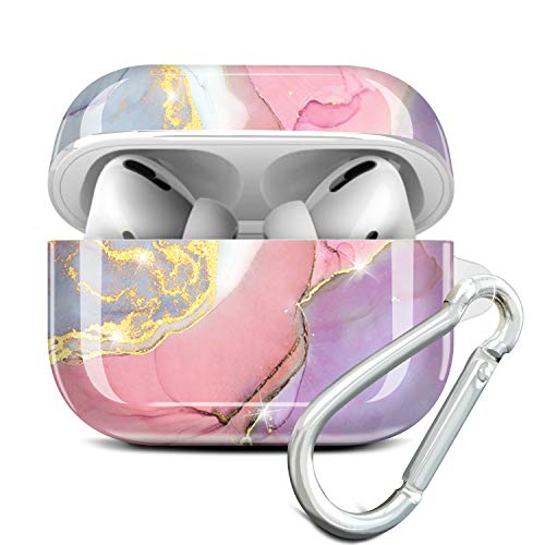 JIAXIUFEN Kompatibel mit AirPods Pro Hülle Stoßfeste Silikon Kopfhörer Taschen Case Schutzhülle Zubehör mit Karabiner Kompatibel mit AirPod Pro, Pink Violett von JIAXIUFEN