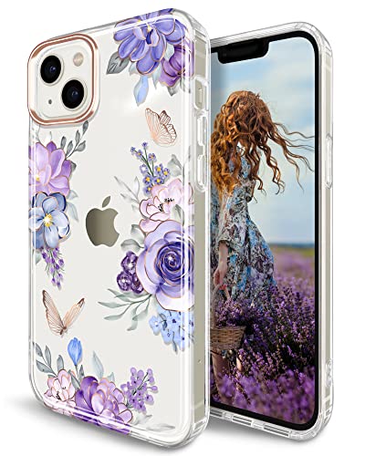 JIAXIUFEN iPhone 14 Hülle Handyhülle iPhone 14 TPU Silikon Schutzhülle Handytasche Handy Hülle für iPhone 14 2022 6.1" - Transparent Schmetterling Purple von JIAXIUFEN