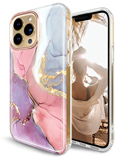 JIAXIUFEN iPhone 14 Pro Hülle Handyhülle TPU Silikon Schutzhülle Handytasche Handy Hülle für iPhone 14 Pro 2022 6.1" - Marmor Pink Purple von JIAXIUFEN