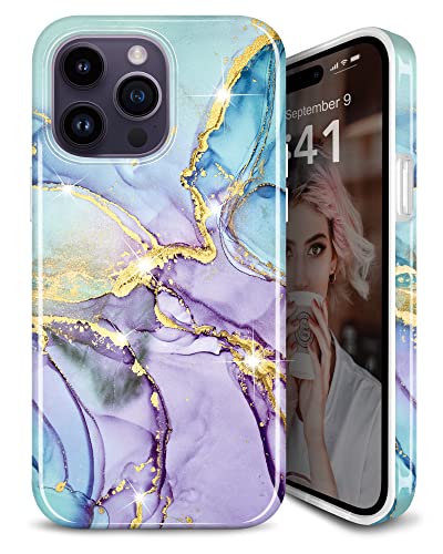 JIAXIUFEN iPhone 14 Pro Max Hülle Handyhülle TPU Silikon Schutzhülle Handytasche Handy Hülle für iPhone 14 Pro Max 2022 6.7" - Marmor Purple Blue von JIAXIUFEN