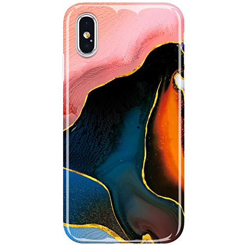 JIAXIUFEN iPhone X Hülle iPhone XS Handyhülle TPU Silikon Schutzhülle Handytasche Handy Hülle für iPhone X iPhone XS - Marmor Pink Black von JIAXIUFEN