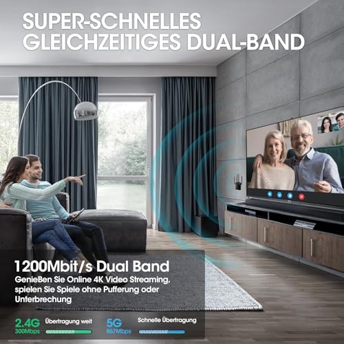 WLAN Verstärker Repeater, WLAN Repeater 1200Mbit/s, Dualband 2.4GHz+5GHz WiFi Extender, WLAN Range verstärker Mit LAN,WPS Port, Kompatibel mit 99% Standard-WiFi Routern(Schwarz) von JICICUXI