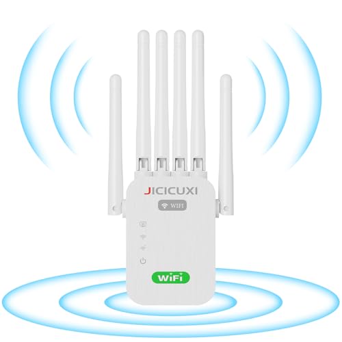 WLAN verstärker Repeater WiFi Repeater WLAN Verstärker Steckdose für bis zu 5.000 m² und 50 Geräte mit 6 Antennen WiFi Verstärker mit LAN anschluss-Weiß von JICICUXI