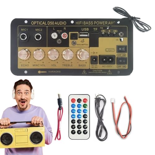 JIEBWCHA Autoverstärker, Plattenverstärker,DC 12V 24V Verstärkermodul Subwoofer Board - Stereo-Audio-Verstärker, digitales Mikrofon mit hohem Strom, Auto-Karaoke-Platte, 30 Watt für Karaoke im Auto von JIEBWCHA