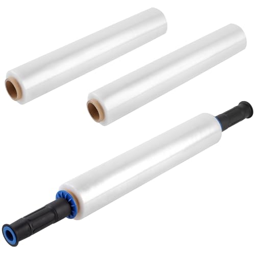 JIEHIN 3 Stück Stretchfolie 38 cm x 150 m, Strechfolienrolle Verpackungsfolie mit Griffen, Verpackungsfolie Auf Rolle Wickelfolie Stretchfolie Umzugsfolie für Möbel, Paletten Verpackung von JIEHIN