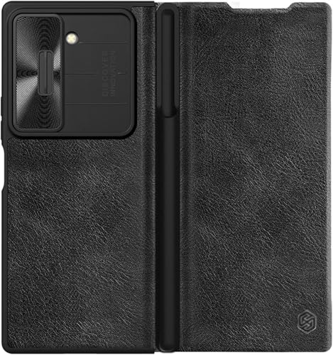 JIEKEEM - Lederh黮le f黵 Samsung Galaxy Z Fold 6, Slide Camera Cover Flip Wallet Case Voller Schutz Abnehmbarer S-Stifthalter (Schwarz) von JIEKEEM