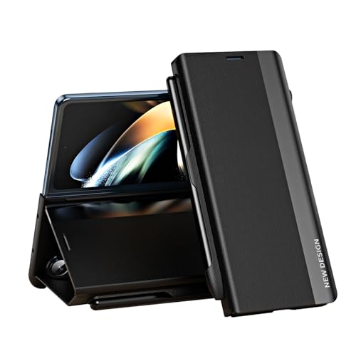 JIEKEEM Lederschutzh黮le f黵 Samsung Galaxy Z Fold 6, sto遞est, magnetische Adsorption, Klapph黮le mit S-Stifthalter, St鋘der, Ganzk鰎per-Schutzh黮le (Galaxy Z Fold 6, Schwarz) von JIEKEEM