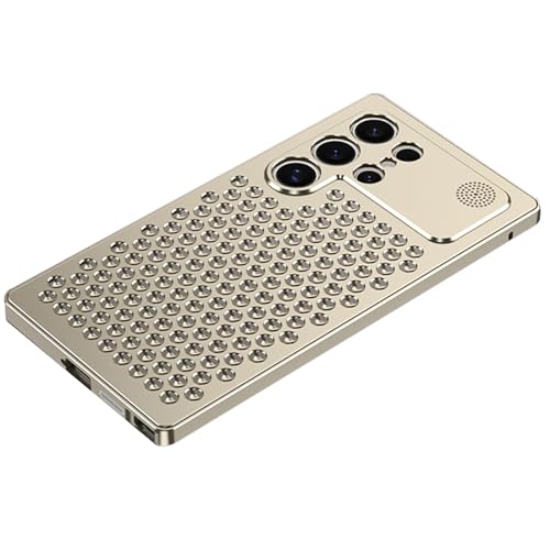 JIEKEEM - Metallh黮le f黵 Samsung Galaxy S24 Ultra/S24 Plus/S24, W鋜meableitung, K黨lung, Aromatherapie, Handyh黮le, Luftfahrt-Aluminiumlegierung (S24, Gold) von JIEKEEM