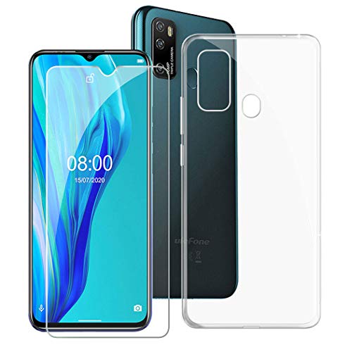 JIENI Für Ulefone Note 9P (6.52") Hülle + gehartet glas Schutzfolie,Weiche Silikon Handyhülle,Anti-Scratch Handytasche,Transparente TPU Cover+Gehärtetes Glas-Clear von JIENI