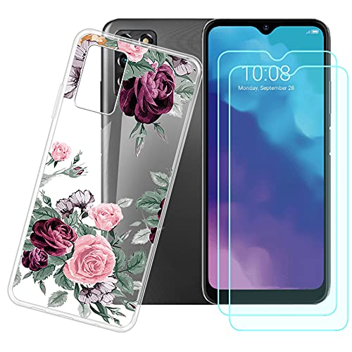 JIENI Hülle Cover + [2 Sätze] Gehärtetes Glas für ZTE Blade V30 Vita (6.82"), Handyhülle Weich TPU Stoßkasten - 9H Gehartet Glas Film - Rote Rose von JIENI