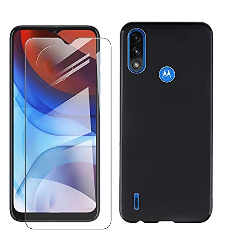 JIENI Hülle für Motorola Moto E7i Power (6.52") + gehartet Glas Schutzfolie,Weiche Silikon Handyhülle,Schutzhülle Anti-Scratch Handytasche,Schwarz TPU Cover + Gehärtetes Glas - Clear von JIENI