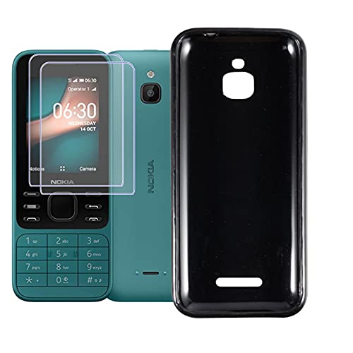 JIENI Hülle für Nokia 6300 4G (2.4") + 2 Stück gehartet Glas Schutzfolie,Weiche Silikon Handyhülle,Schutzhülle Anti-Scratch Handytasche,Schwarz TPU Cover + Gehärtetes Glas - Clear von JIENI