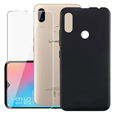 JIENI Hülle für Umidigi Power Schwarz Cover Weich Flexibel Silikon Case TPU Schale Schutzhülle + Gehärtetes Glas Schutzfolie für Umidigi Power (6.3") von JIENI