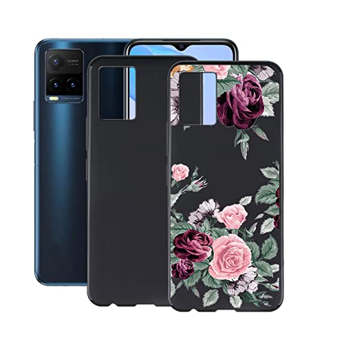 JIENI Hülle für Vivo Y21T (6.51"), Schwarz TPU Weich Handyhülle Case Gemütlich Anti Kratzer - Zwei Stücke - Schwarz+Rote Rose von JIENI