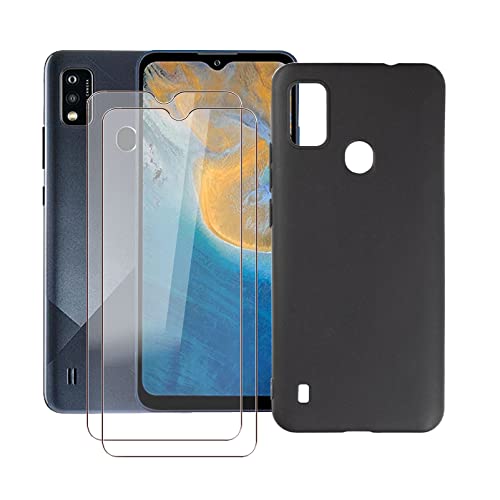 JIENI Hülle für Zte Blade A51 (6.52") + 2 Stück Glas Schutzfolie,Weiche Silikon Handyhülle,Schutzhülle Anti-Scratch Handytasche,Black TPU Cover + Gehärtetes Glas - Clear von JIENI