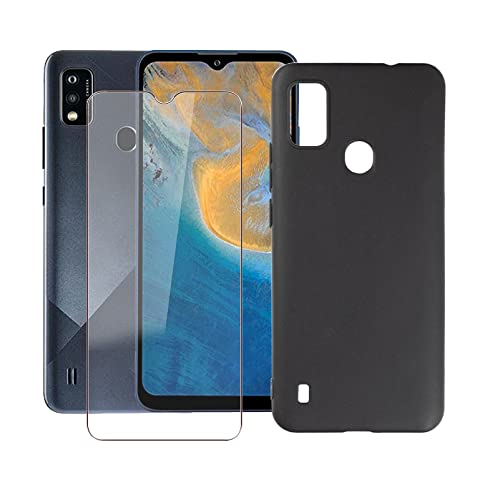 JIENI Hülle für Zte Blade A51 (6.52") + glas Schutzfolie,Weiche Silikon Handyhülle,Schutzhülle Anti-Scratch Handytasche,Black TPU Cover + Gehärtetes Glas - Clear von JIENI