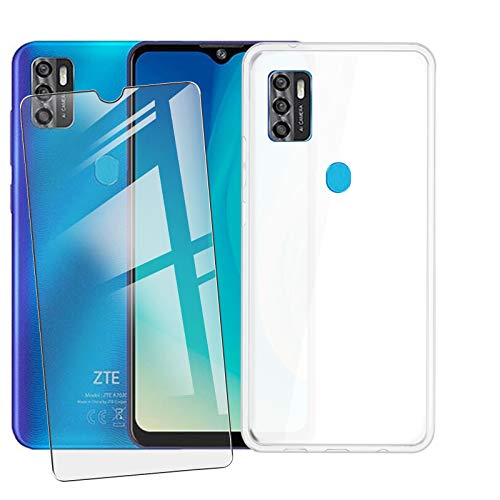 JIENI Hülle für Zte Blade A7s 2020 (6.5") + Glas Schutzfolie,Weiche Silikon Handyhülle,Schutzhülle Anti-Scratch Handytasche,Transparent TPU Cover + Gehärtetes Glas - Clear von JIENI