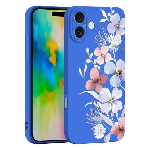 JIEZUIMEI Blume handyhülle für iPhone 16 Hülle, Blume Design Handyhülle, Mädchen Frauen Schutzhülle, Weich TPU Silikon Stoßfest Case Cover, für iPhone 16 Dunkelblau von JIEZUIMEI