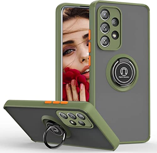 JIEZUIMEI Durchscheinende Handyhülle für Samsung Galaxy A52 4G / 5G / A52S 5G Hülle, Stoßfeste Case Matte Harte PC Zurück Cover und Weich Schlank TPU Bumper Schutzhülle Ring Ständer Army Green von JIEZUIMEI