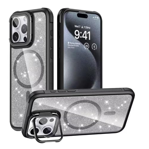 JIEZUIMEI Glitzer Hülle für iPhone 15 PRO MAX, Hülle Glitzer mit Mag-Safe Magnetische Stoßfeste Schutzhülle, Kameraschutz Ständer,TPU+PC Case für iPhone 15 PRO MAX für Frauen Mädchen Hülle Schwarz JIEZUIMEI Glitzer Hülle für iPhone 15 PRO MAX, Hülle Glitzer mit Mag-Safe Magnetische Stoßfeste Schutzhülle, Kameraschutz Ständer,TPU+PC Case für iPhone 15 PRO MAX für Frauen Mädchen Hülle Schwarz von JIEZUIMEI