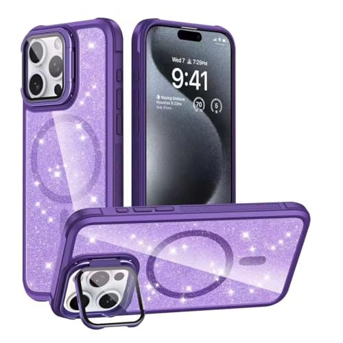 JIEZUIMEI Glitzer Hülle für iPhone 16 PRO, Hülle Glitzer mit Mag-Safe Magnetische Stoßfeste Schutzhülle, Kameraschutz Ständer,TPU+PC Case für iPhone 16 PRO für Frauen Mädchen Hülle Lila JIEZUIMEI Glitzer Hülle für iPhone 16 PRO, Hülle Glitzer mit Mag-Safe Magnetische Stoßfeste Schutzhülle, Kameraschutz Ständer,TPU+PC Case für iPhone 16 PRO für Frauen Mädchen Hülle Lila von JIEZUIMEI