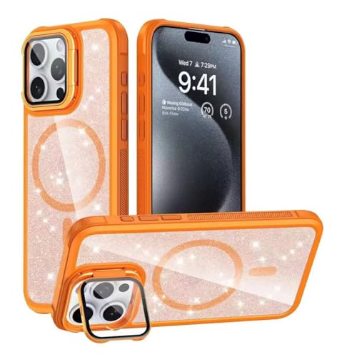 JIEZUIMEI Glitzer Hülle für iPhone 16 PRO, Hülle Glitzer mit Mag-Safe Magnetische Stoßfeste Schutzhülle, Kameraschutz Ständer,TPU+PC Case für iPhone 16 PRO für Frauen Mädchen Hülle Orange JIEZUIMEI Glitzer Hülle für iPhone 16 PRO, Hülle Glitzer mit Mag-Safe Magnetische Stoßfeste Schutzhülle, Kameraschutz Ständer,TPU+PC Case für iPhone 16 PRO für Frauen Mädchen Hülle Orange von JIEZUIMEI