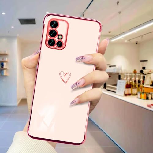 JIEZUIMEI Handyhülle für Samsung Galaxy A51 4G Hülle, Weich TPU Silikon Schutzhülle Ultra Dünn Case Stoßfeste Hülle Cute Herz Muster Mädchen Galvanisierte Kameraschutz Cover Rosa von JIEZUIMEI