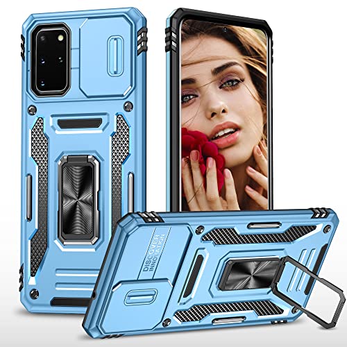 JIEZUIMEI Handyhülle für Samsung Galaxy S20 Plus/S20+ 5G Hülle Original,Weich TPU Bumper Stoßfest + Hart PC Rückseite Kratzfest Schutzhülle,360°Drehbarer Metall Ring Ständer Kameraschutz Case Hellblau von JIEZUIMEI