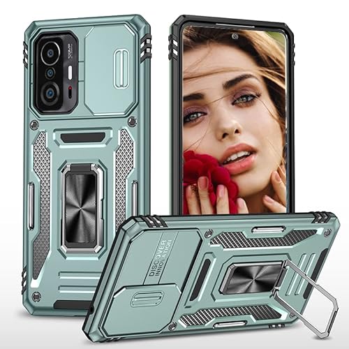 JIEZUIMEI Handyhülle für Xiaomi 11T/11T Pro 5G Hülle Original, Weich TPU Bumper Stoßfest + Hart PC Rückseite Kratzfest Armor Schutzhülle, 360° Drehbarer Metall Ring Ständer Kameraschutz Case Alpengrün von JIEZUIMEI