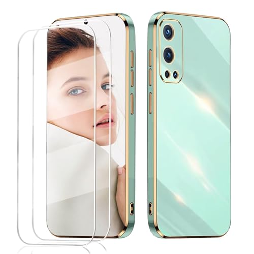 JIEZUIMEI Kompatibel mit OnePlus Nord 2 5G Hülle + 2 Panzerglas, TPU Flexible Silikon Handyhülle Schutzhülle Case(Grün) von JIEZUIMEI