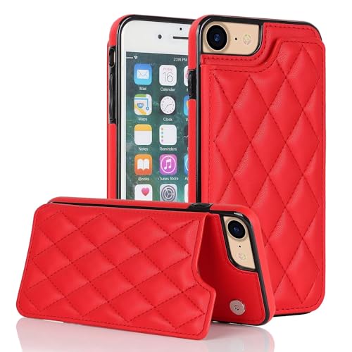 JIEZUIMEI Leder Wallet Case für iPhone 7 Hülle + Kartenhalter - Magnet Klapphülle Leder Handytasche RFID Purse Case Cover Kickstand für iPhone 7 Rot von JIEZUIMEI