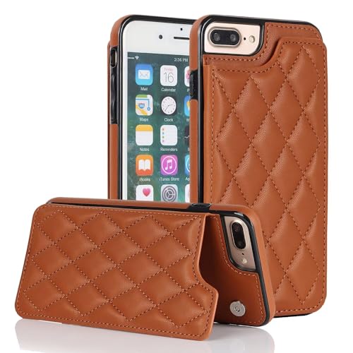JIEZUIMEI Leder Wallet Case für iPhone 8 Plus Hülle + Kartenhalter - Magnet Klapphülle Leder Handytasche RFID Purse Case Cover Kickstand für iPhone 8 Plus Braun von JIEZUIMEI