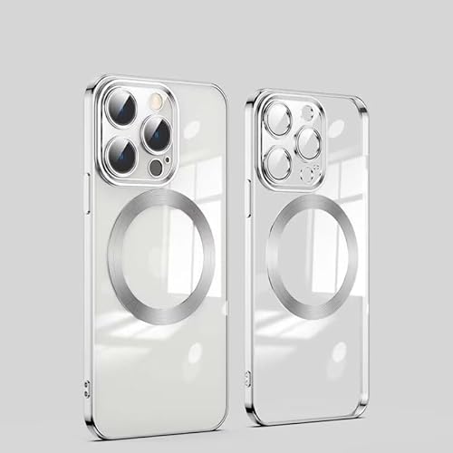 JIEZUIMEI Magnetic Handyhülle für iPhone 14 Pro Max Hülle mit Kameraobjektivschutz [Magnetisches Aufladen] Galvanik Stoßfeste, Dünne TPU Silikon Schutzhülle für iPhone 14 Pro Max Silber von JIEZUIMEI