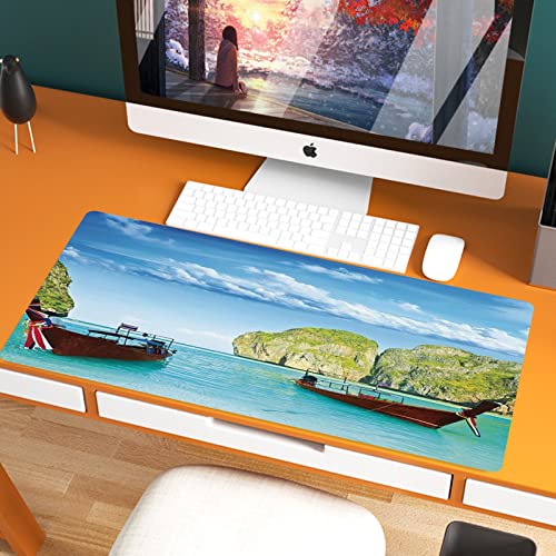XXL Speed Gaming Mauspad 800 x 400mm,Landschaft, traditionelle Longtail-Boote in der Maya-Bucht in Thailand Asian Ex,XXL Mousepad - Tischunterlage Large Size - verbessert Präzision und Geschwindigkeit von JIFOME