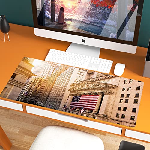 XXL Speed Gaming Mauspad 800 x 400mm,USA, berühmte Wall Street Gebäude New York Stock Exchange mit Flaggen Urban, Sa,XXL Mousepad - Tischunterlage Large Size - verbessert Präzision und Geschwindigkeit von JIFOME