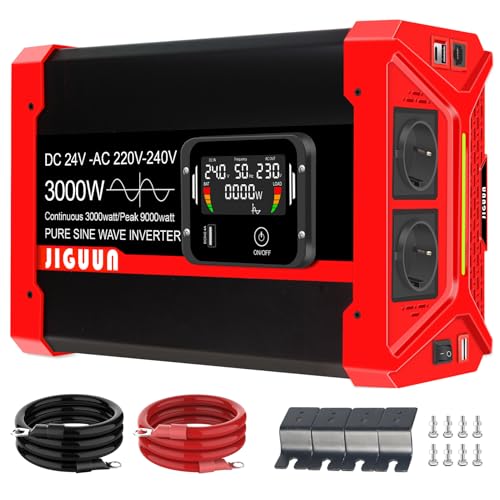 JIGUUN 3000W 9000W 24V auf 230V Reiner Sinus Wechselrichter mit Télécommande Détachable, 2 EU Steckdosen, 3 USB+Typ-C Anschlüssen,Geeignet für Wohnmobil,Camper,LKW, Kfz Konverter JIGUUN 3000W 9000W 24V auf 230V Reiner Sinus Wechselrichter mit Télécommande Détachable, 2 EU Steckdosen, 3 USB+Typ-C Anschlüssen,Geeignet für Wohnmobil,Camper,LKW, Kfz Konverter von JIGUUN