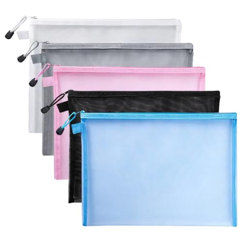 Dokumententaschen mit Reißverschluss, A4, Nylon, Netzstoff, Dokumententaschen, große Aufbewahrungstaschen, Dokumenten-Organizer, Taschen, Ordner, Heimbürobedarf, 5 Stück von JIHUOO